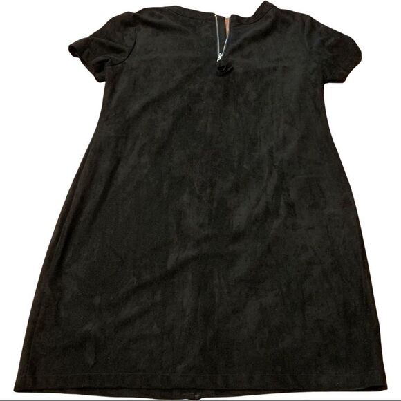 SANGRIA Black Faux Suede Leather Short Sleeve Sheath Dress 12 - Picture 2 of 5